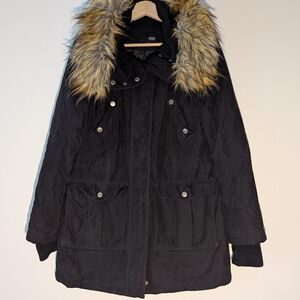 a.n.a Black Utility Jacket with Faux Fur Trim